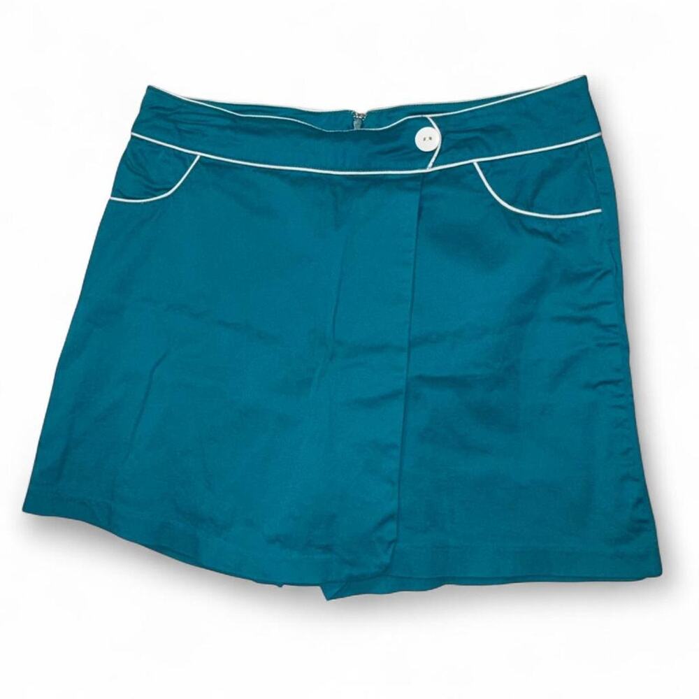 Y2K Vtg Bamboo Traders Turquoise Mini Skort Piping Prep Coastal Vacation 14